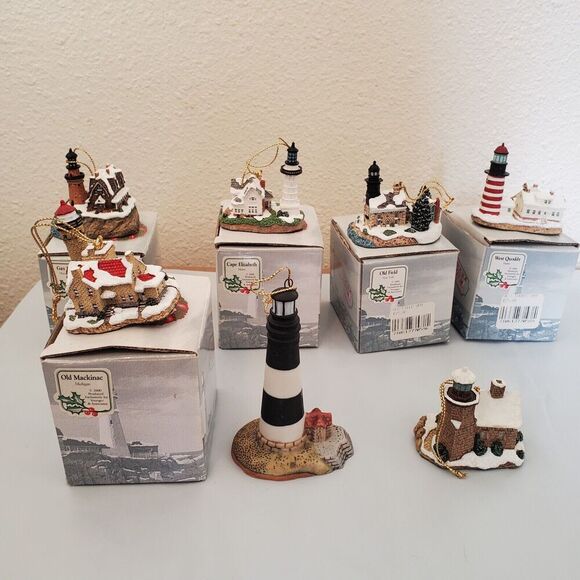 Harbour Lights 7 Ornaments w/ Box Gay Head Old Field West Quoddy Barnegat